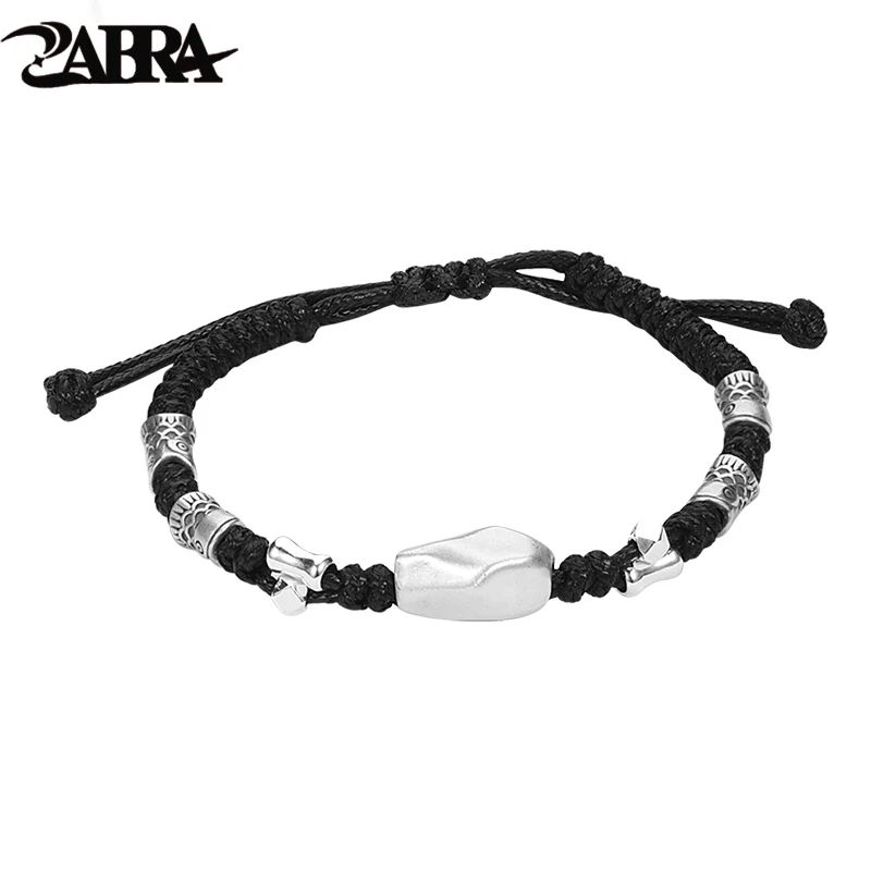 ZABRA 999 Pure Silver Three Life Stone Koi Bracelet Men's Light Luxury Exam Shore Weaving Hand Rope