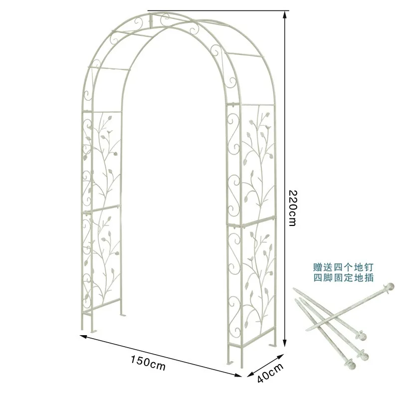 Old courtyard wrought iron white arch flower stand outdoor terrace garden flower rose plant climbing vine stand