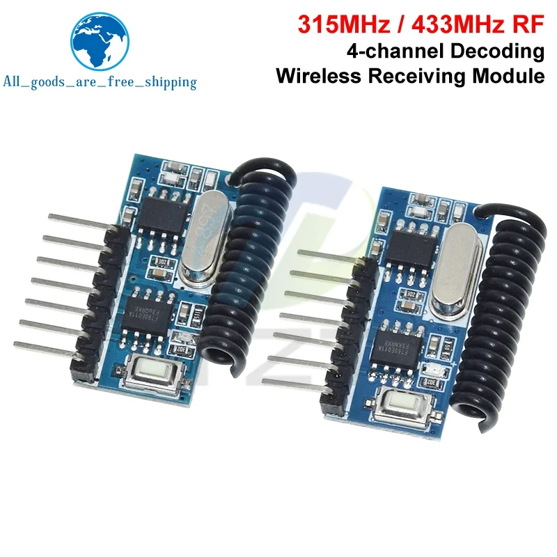 

RX480E 315MHZ / 433MHZ RF Receiver Learning Code Decoder Module 315/433 Mhz Wireless 4CH Output For Remote Controls Encoding