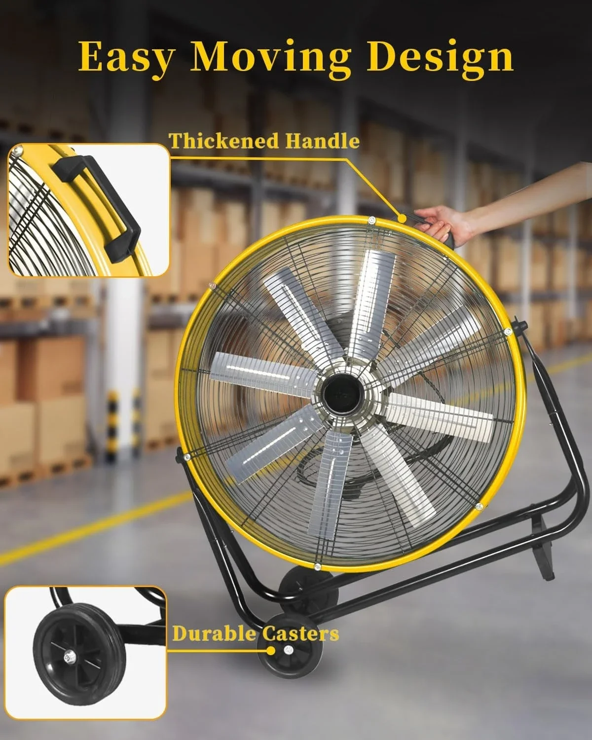 

24 Inch Industrial Floor Fan, 3-Speed High Velocity Shop Fan with 8 Blades, Heavy Duty Drum Fan