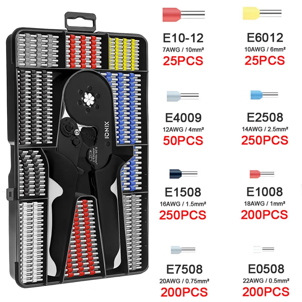 0.25-10mm² 육각 와이어 터미널 페룰 압착 도구, HSC8 10-6A 자체 조정 래칫 압착 펜치, 전기 기술자의 도구