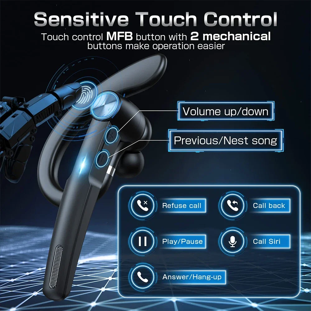 G1 سماعات بلوتوث سماعات رأس لاسلكية ستيريو يدوي ENC دعوة إلغاء الضوضاء سماعة رأس الأعمال مع ميكروفون مزدوج للقيادة