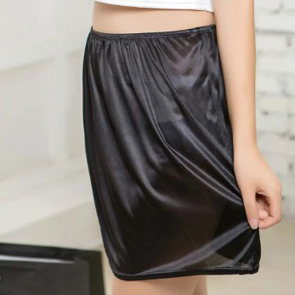 ショート丈の女性ドレスアンスコスリップ 40 センチメートルスカートアクセサリーハーフスリップペチコート模造シルク Vestidos