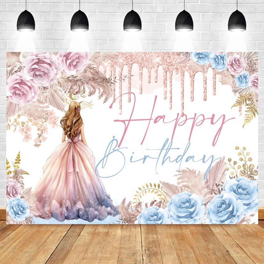 Quinceañera Princess 15th Birthday Backdrop Customized Girls Fifteen Years Old Flowers Party Decor Background Photo Studio Props