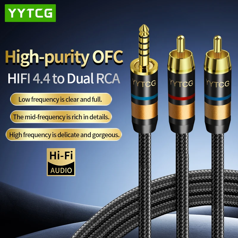 YYTCG Hi-End OFC 4,4 mm auf 2 RCA Aux-Audiokabel, Anti-Lärm- und Anti-Interferenz, 4,4-mm-Klinkenstecker auf 2 RCA-Stecker für Kopfhörerlautsprecher