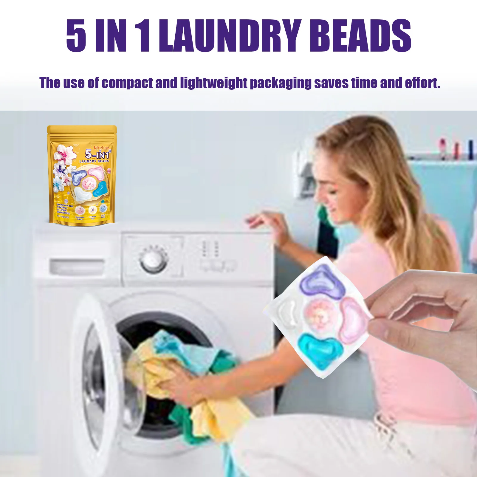Perle di gel per bucato Rimozione efficiente delle macchie Macchie di olio Ammorbidente Vestiti Fragranza a lunga durata Detergenti per indumenti 5 in 1