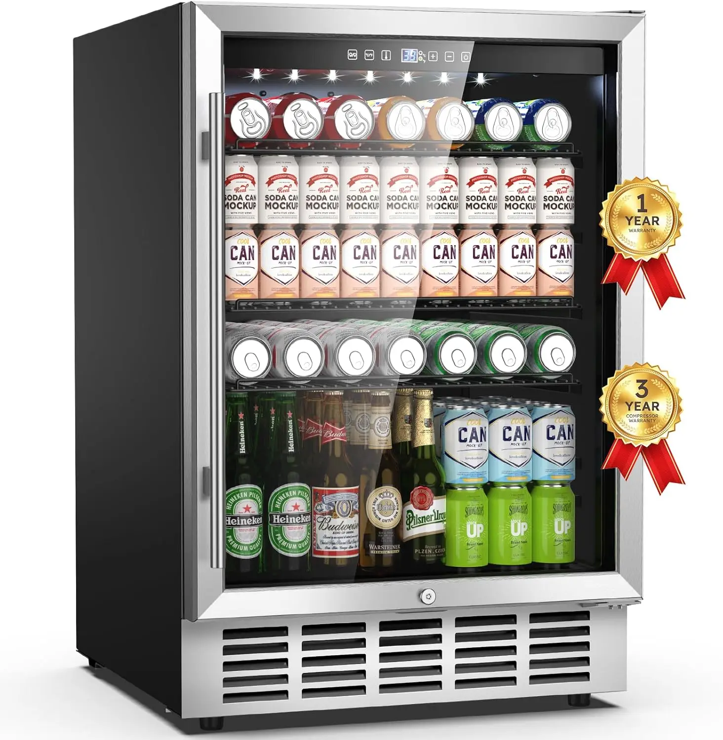 

24 , 190 Cans Built-in/Freestanding Beverage Cooler, Digital Memory Under Counter Beer Fridge with Gla