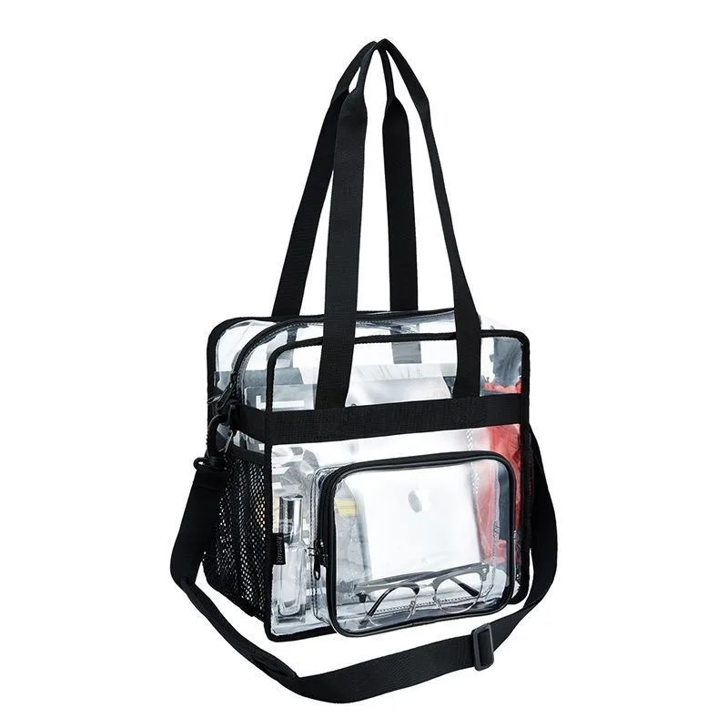 Bolsa Transparente Reforçada em PVC Aprovada para Estádios com Bolsos de Malha para Trabalho, Segurança, Concertos e Viagens