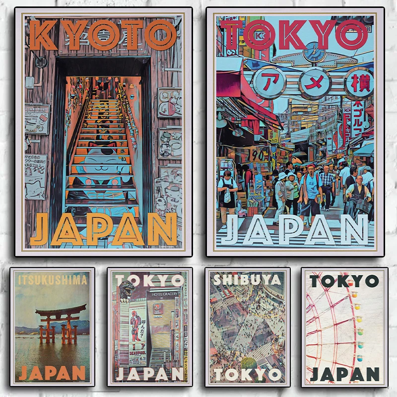 Pósteres e impresiones de viaje de Tokio Kyoto Shibuya Japón, impresión en lienzo, imagen artística de pared Vintage para sala de estar, regalos de decoración del hogar