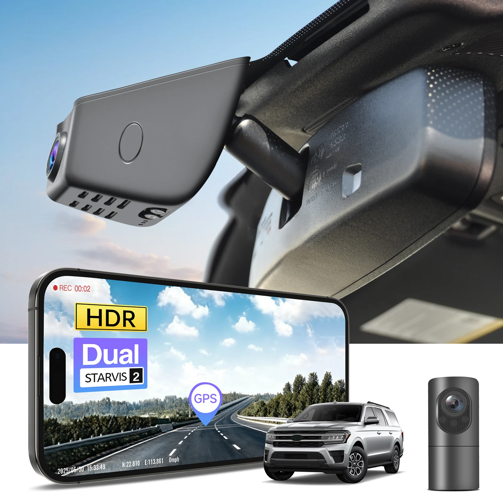 Mangoal STARVIS 2 Plug and Play WiFi & APP GPS 4K 2K Car DVR Dash Cam For Ford Expedition and Expedition MAX 2018-2027