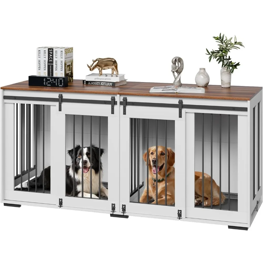 

72Dog Crate Furniture for 2 Dogs, Double Dog Crate Furniture with Double Sliding Doors, Large Dog Crate TV Stand with Removable