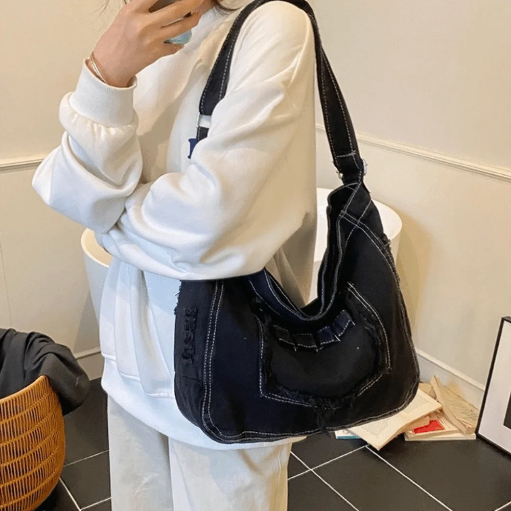 

Повседневная винтажная джинсовая сумка на плечо, большая вместительная универсальная сумка через плечо с несколькими карманами, дорожные сумки-портфели, женские