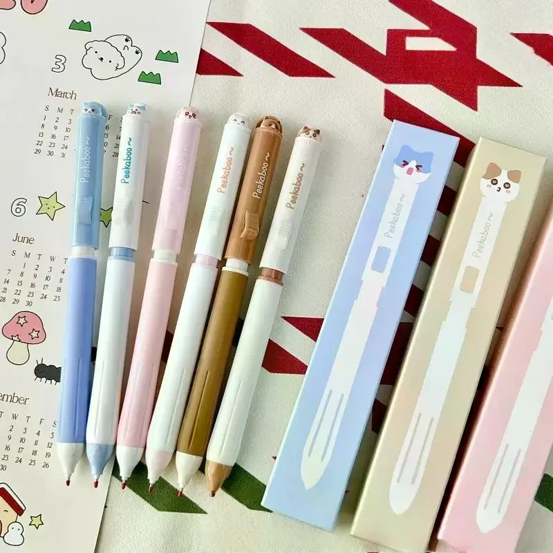 3Pcs School Office Supplies New Cat Push-Button Pens 0.5mm Black Quick-Drying Fun Decompression Cute Cat Pen For Cat Lovers