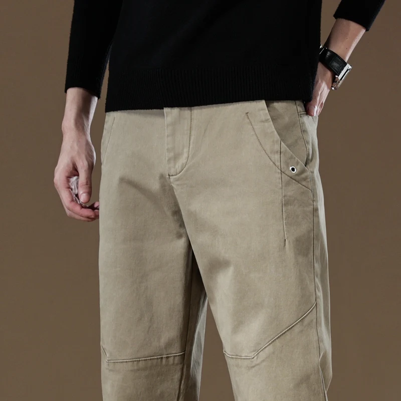 2024 New Spring Autumn Men's Cargo Work Pants 97%Cotton Thick Solid Color Wear Korean Grey Casual Trousers Male Plus Size 38 40