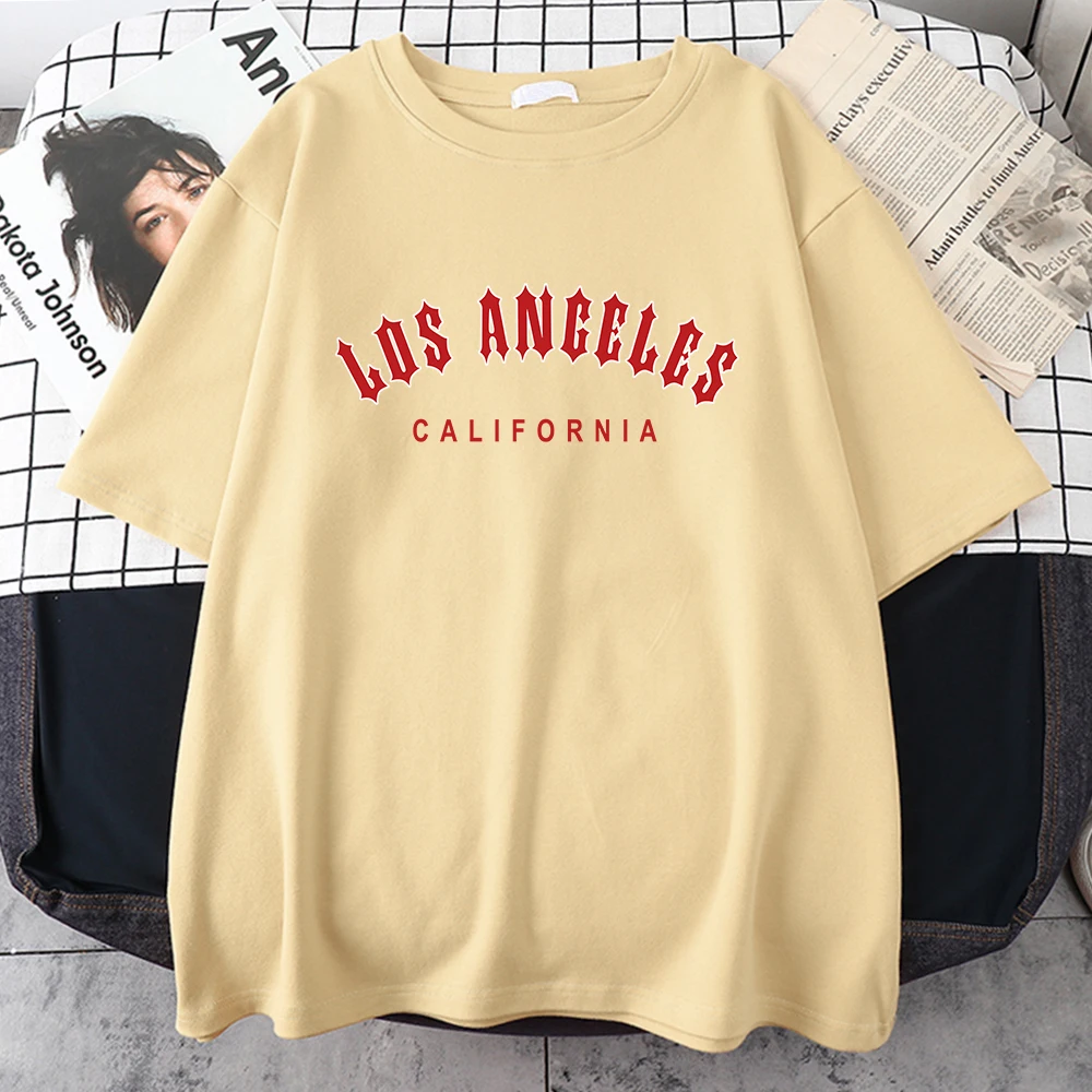 Los Angeles ccalifornia czerwona Artword koszulka damska Plus Size Street shirt casualowa koszulka z okrągłym dekoltem fajna bawełna krótki rękaw