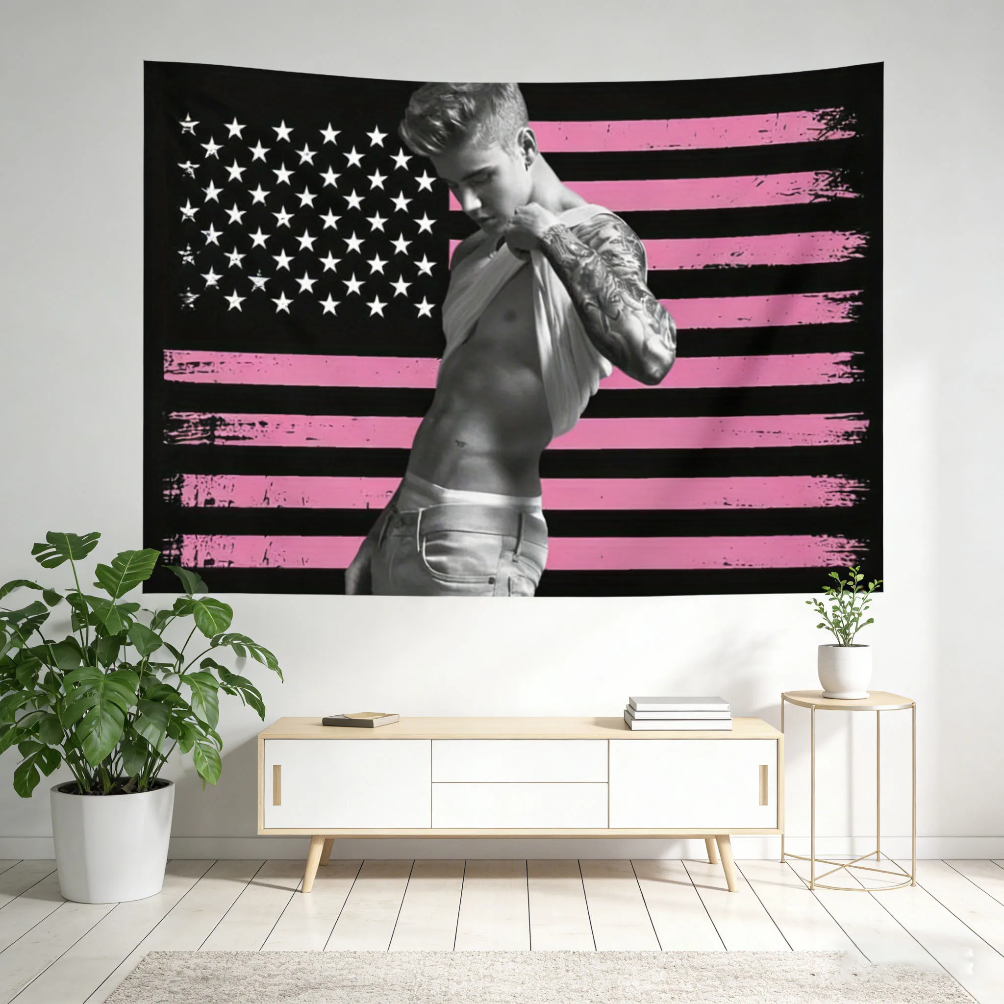Tapiz de pared con bandera americana rosa de Justin Bieber, divertido arte para fanáticos de JB, 91,44x152,4 cm, decoración ideal para fiestas en el dormitorio y para eventos al aire libre