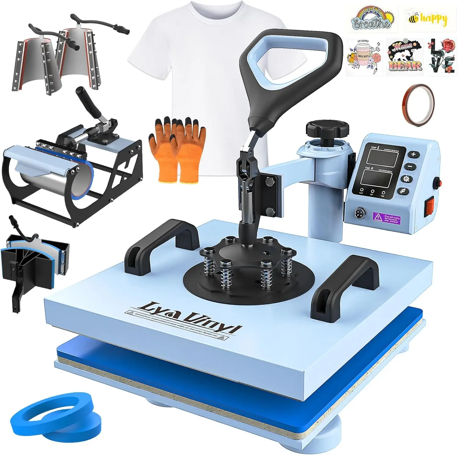 

15“x15" Heat Press Machine - Lya Vinyl 7 in 1 Heat Press 360-Degree Swing Away Digital Press Machine Multifunction Sublimation