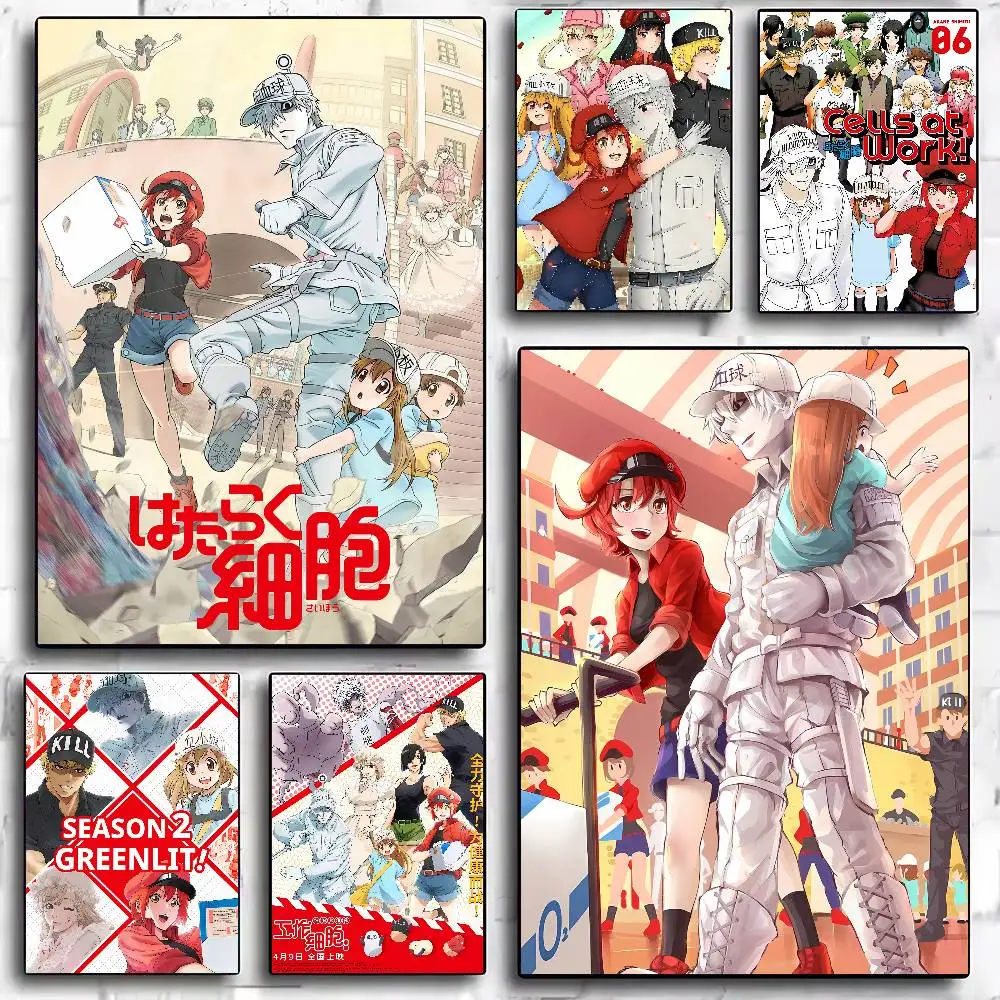 Japanese Cute Anime C-Cells At Work Poster High Quality Print Waterproof Wall Art Sticker For Bar Living Room Decor Gift