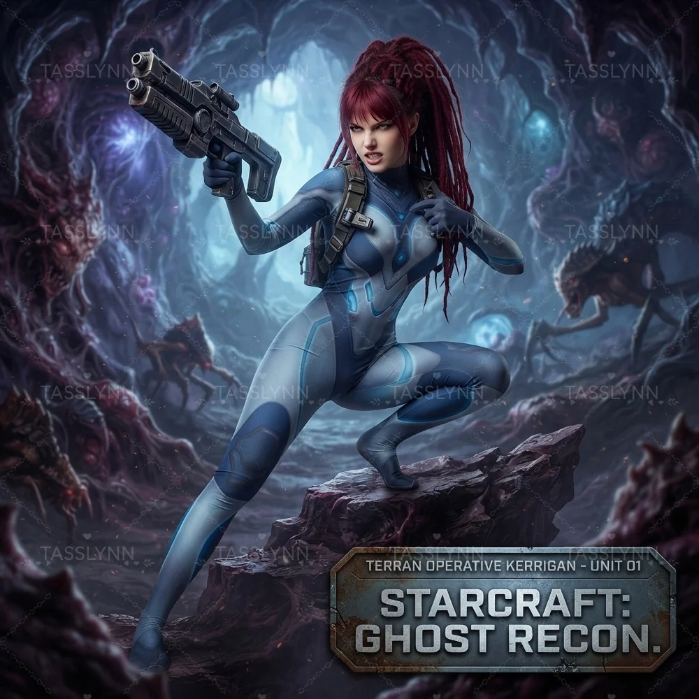 Queen of Blades Sarah Kerrigan Cos Suit, Terran Ghost Agent Mecha Zentai Jumpsuit, Women Sci-Fi Armor Bodysuit view 2