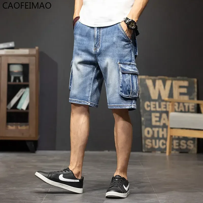 2025 Men's Denim Shorts Cargo Multi-Pocket Five-Point Jeans Shorts Fat Large Size Denim Shorts Summer Casual  Loose Men Clothing