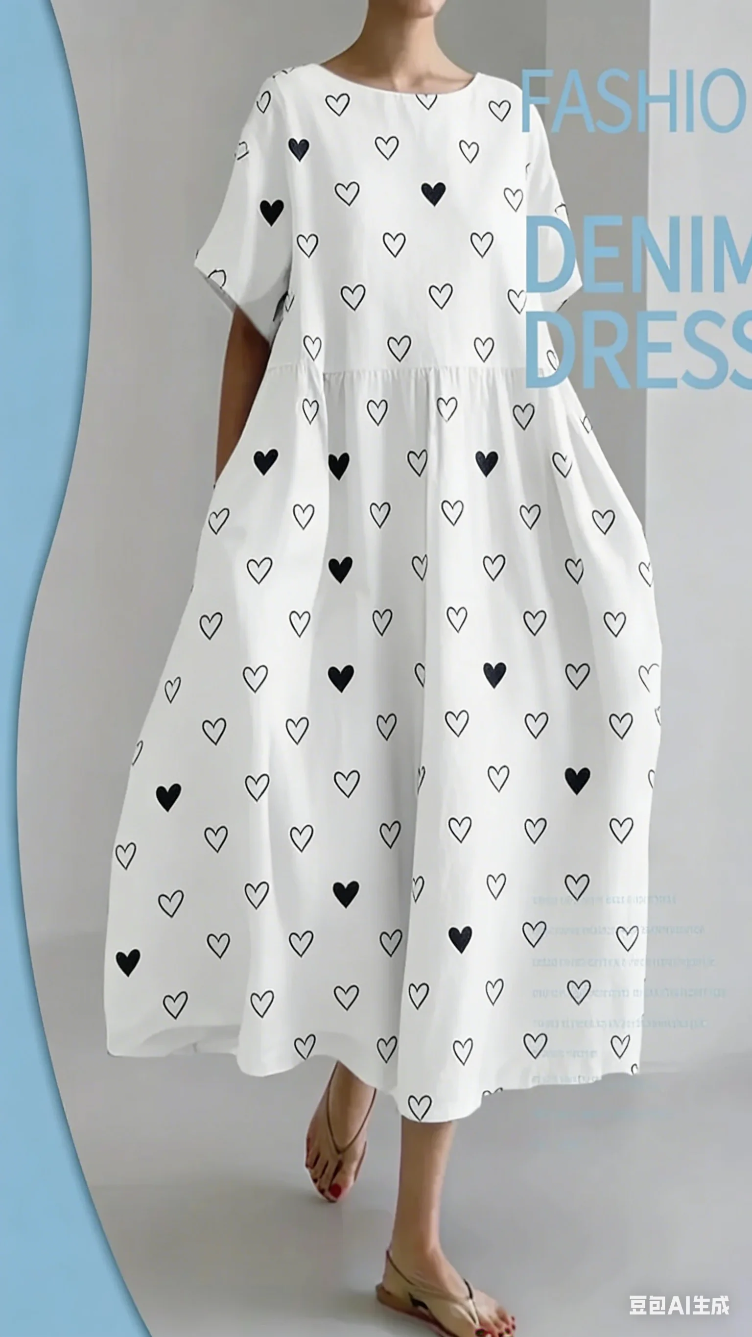 

White Women's oversized woven casual summer round neck dress White