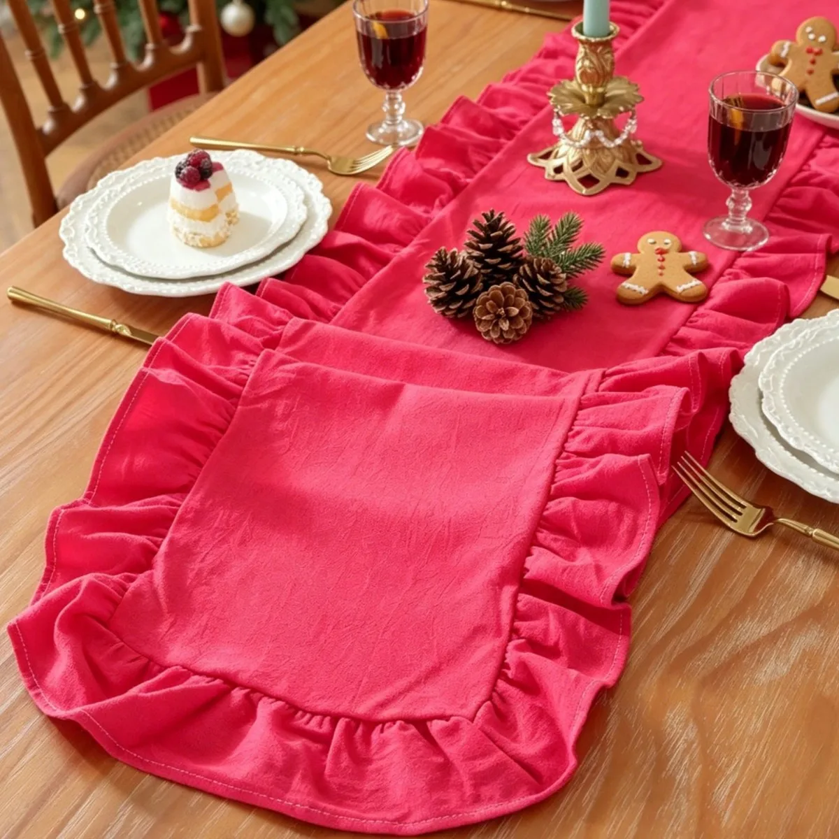 Vintage Ruffle Design Table Runner Kitchen Decor Table Runners for Home Hotel Wedding French Style White Pink Wedding Decoration