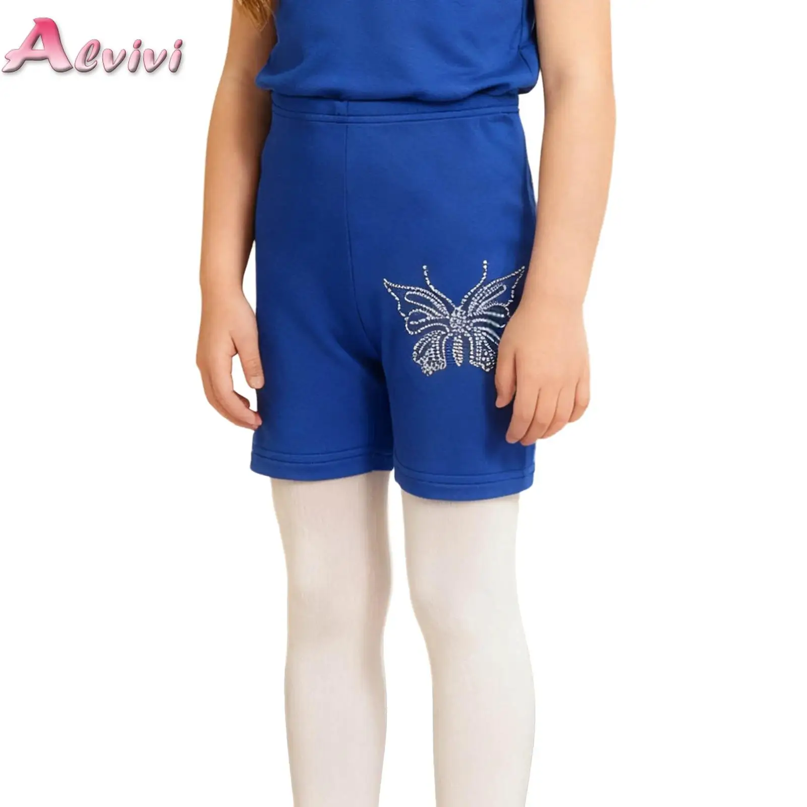 

Kids Girls Fleece Lined Shorts Adorned Rhinestones Butterfly Pattern Shorts for Ballet Dance Gymnastics Running Cartwheel Biker