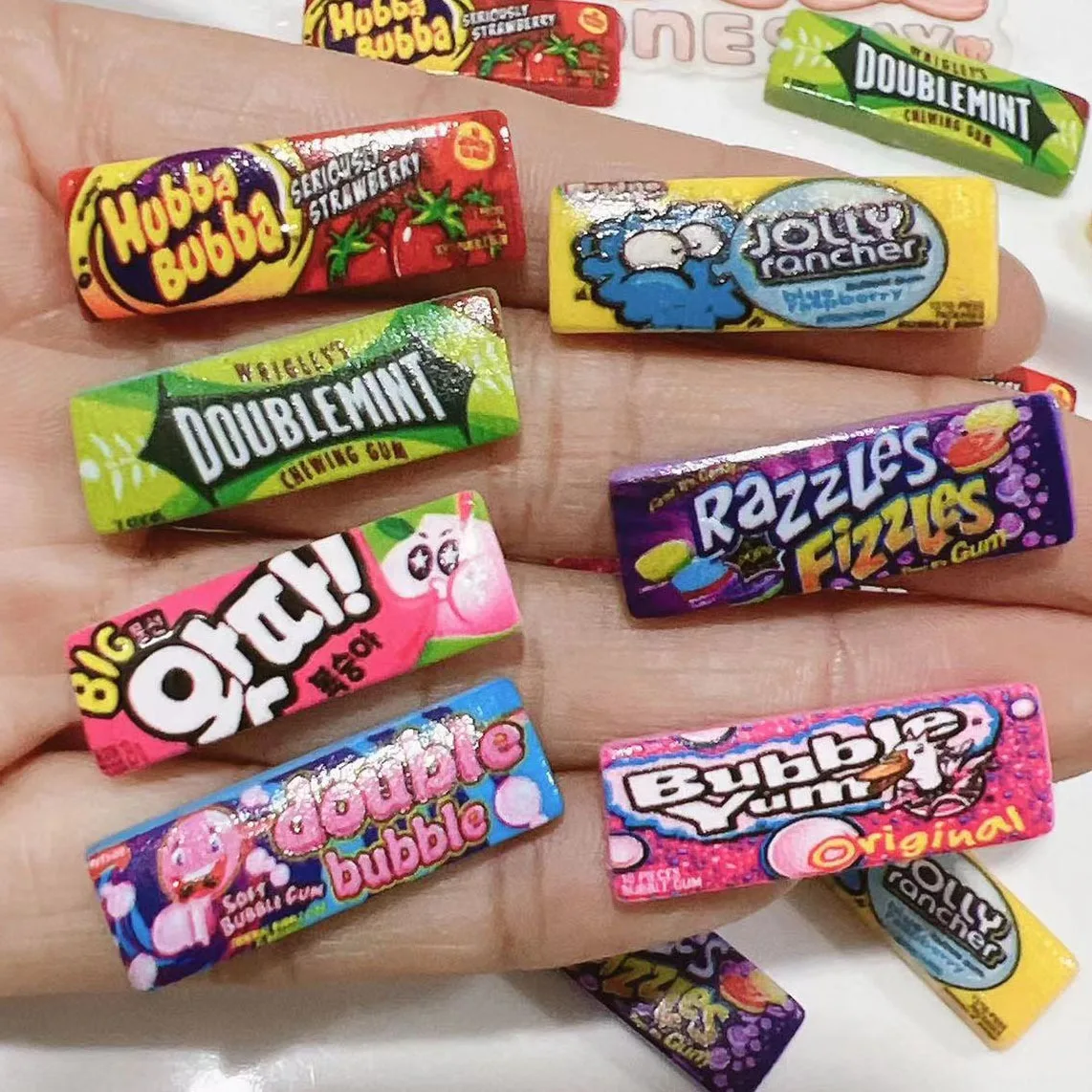 10 Uds. De chicle de estilo europeo y americano en miniatura simulado, adorno pequeño impreso de resina