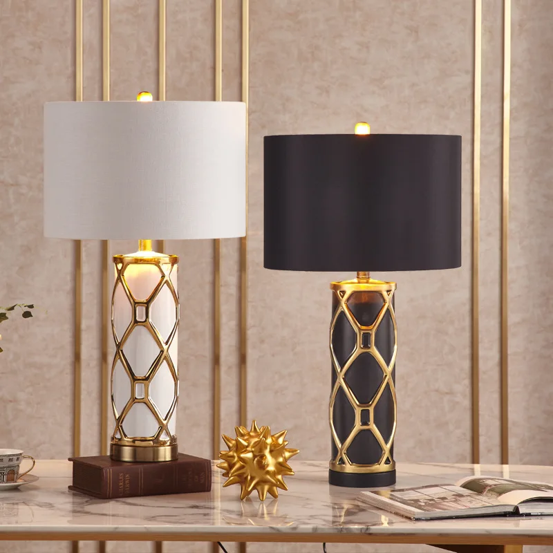 

Modern Creative Ceramic White Table Lamp Home Living Room Desk Bedroom Black Remote Control Decorative Bedside Table Lamp