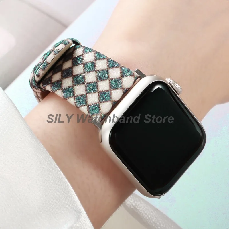 لساعة أبل 44/40/49/42/45 مللي متر ساطع سيليكون + حزام ساعة جلد لساعة IWatch Serie 10 9 8 7 6 5 4 3 SE Ultra 2 سوار