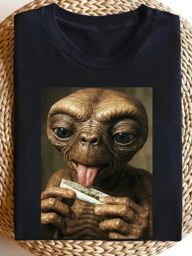 Camiseta Gráfica Divertida Vintage con Diseño Alienígena, Estilo Retro de los 80, para Hombre y Mujer, Informal, de Algodón, Manga Corta, Top Moderno, Ropa Urbana