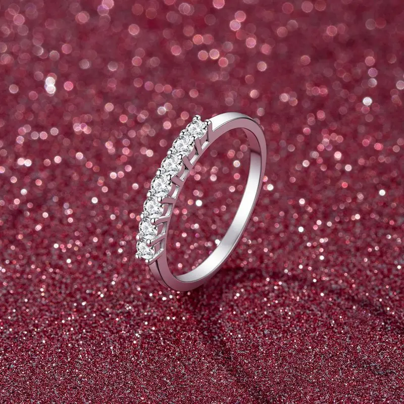 Holiday Gift Seven Princess Band Ring 0.28 Carat For Women, Moissanite PT950 Platinum Tiny Heartfelt Present