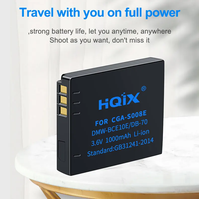 HQIX for Panasoinc SDR-S10 S7K S15 S26 S9 SW20 SW21 SW28 DMC-FX520 FS3 FS5 FS20 FX30 FX33 FX35 Camera CGA-S008E Charger Battery