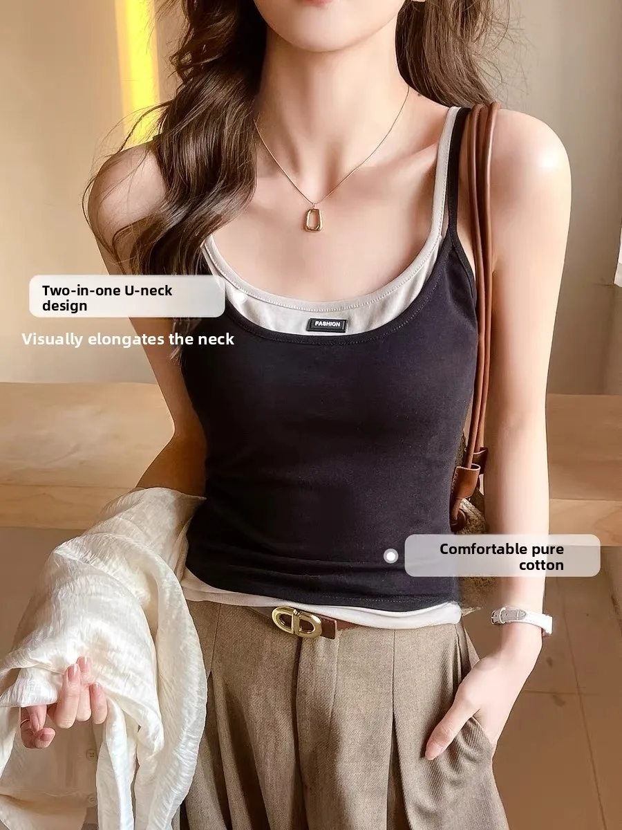 Women's Slim Fit Tank Top 95 Cotton Summer New Style Outerwear Inner Wear Base Layer Shirt Big Size plus Size MM