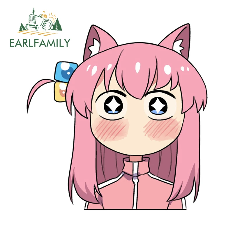 EARLFAMILY 13cm x 12.6cm Gotoh Hitori Fox Cute Car Stickers Chibi Peek Pink Hair Dumbfounded Accessories Anime Funny Decals