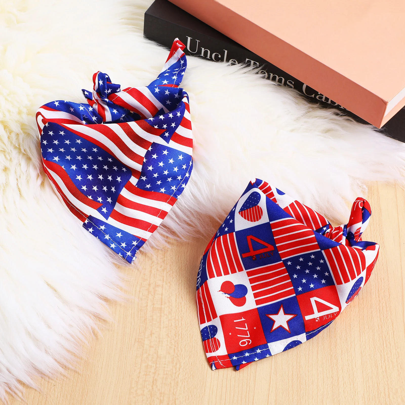 

2 pcs Pet Dog Bandana Flag Scarf for Small Dogs Polyester Comfortable Dog Bandanas Girl Holiday Accessories Triangle Bulk