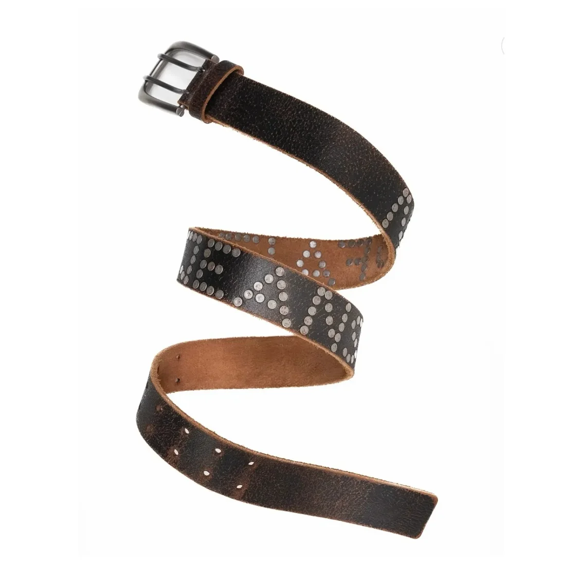 No Faith Double Needle Crack Rivet Old Leather Belt