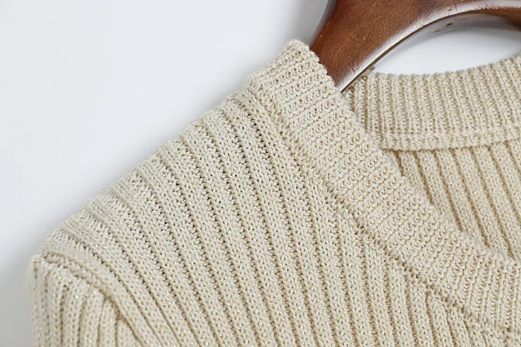 2026 Lente/Herfst Elegante O-hals Gebreide Jurk Vrouwen Single-breasted Knop Verstoorde Gouddraad Detail Lange Mouwen Midi Jurk