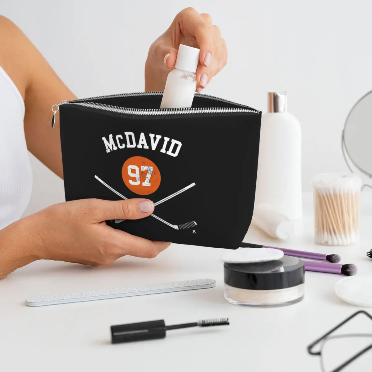 

Connor McDavid 97 For Edmonton Oilers Fans Women Cosmetic Bag Travel Makeup Organizer Pouch Toiletry Storage Dopp Kit Box