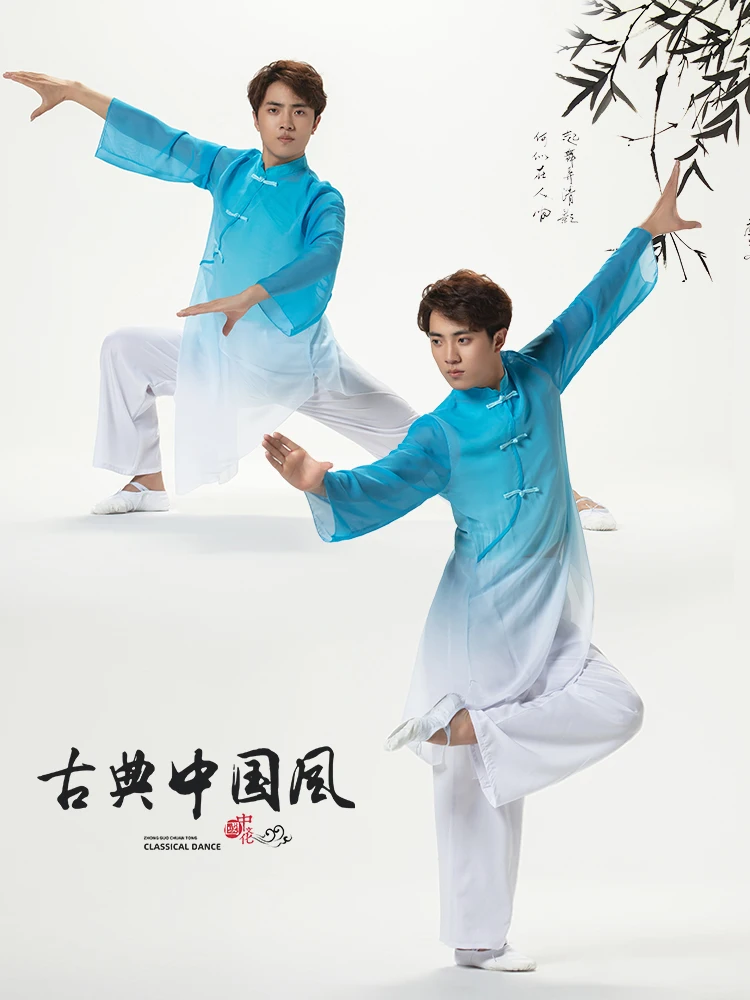 Klassische Sportspiele Kampfkunst Tai Chi Tanz elegante Tinte waschen chinesische Stil männliche Mittels chüler treten in Kostümen auf