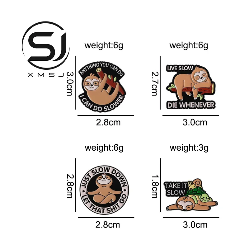 Custom Cute Sloth Badge Pin, Universal Clothing Accessory, School Company Club Emblem, Bulk Custom Manufacturing with Discounts
