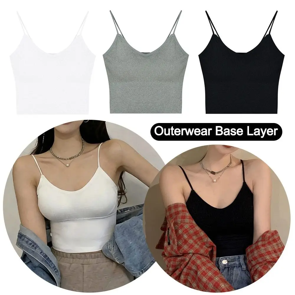 Sexy Slim Fit Women's Tank Top with Chest Pad Sleeveless Outerwear Base Layer Camis Crop Top Summer