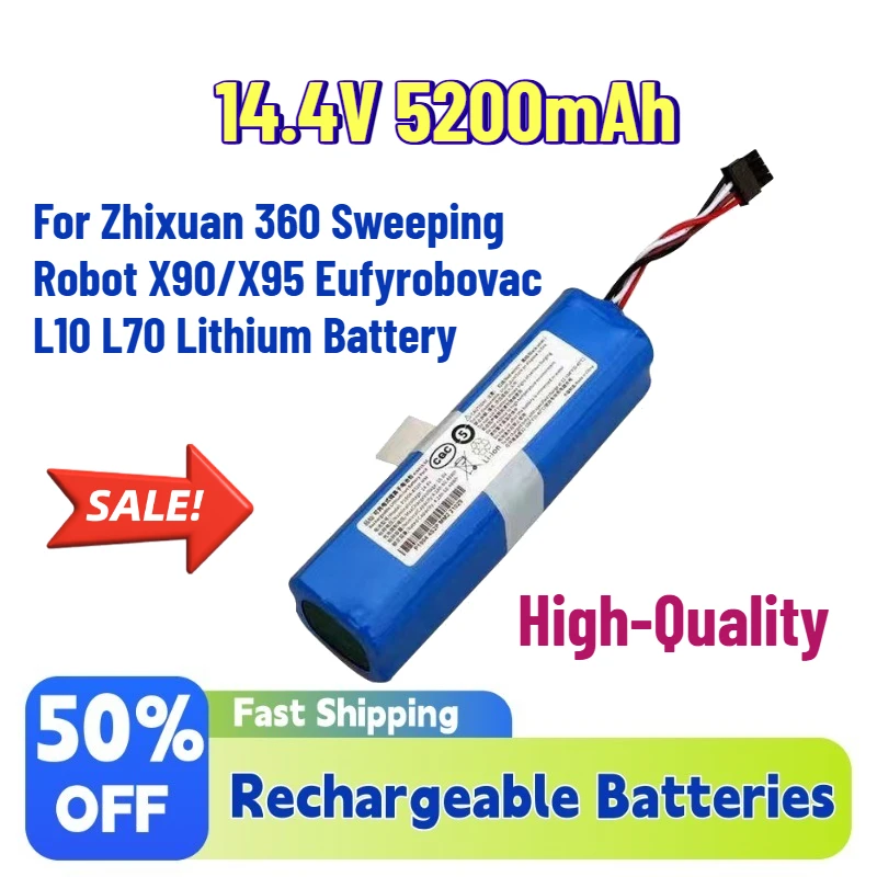 Large Capacity New 14.4V 5200mAh Rechargeable Battery for Zhixuan 360 Sweeping Robot X90/X95 Eufyrobovac L10 L70 Lithium Battery