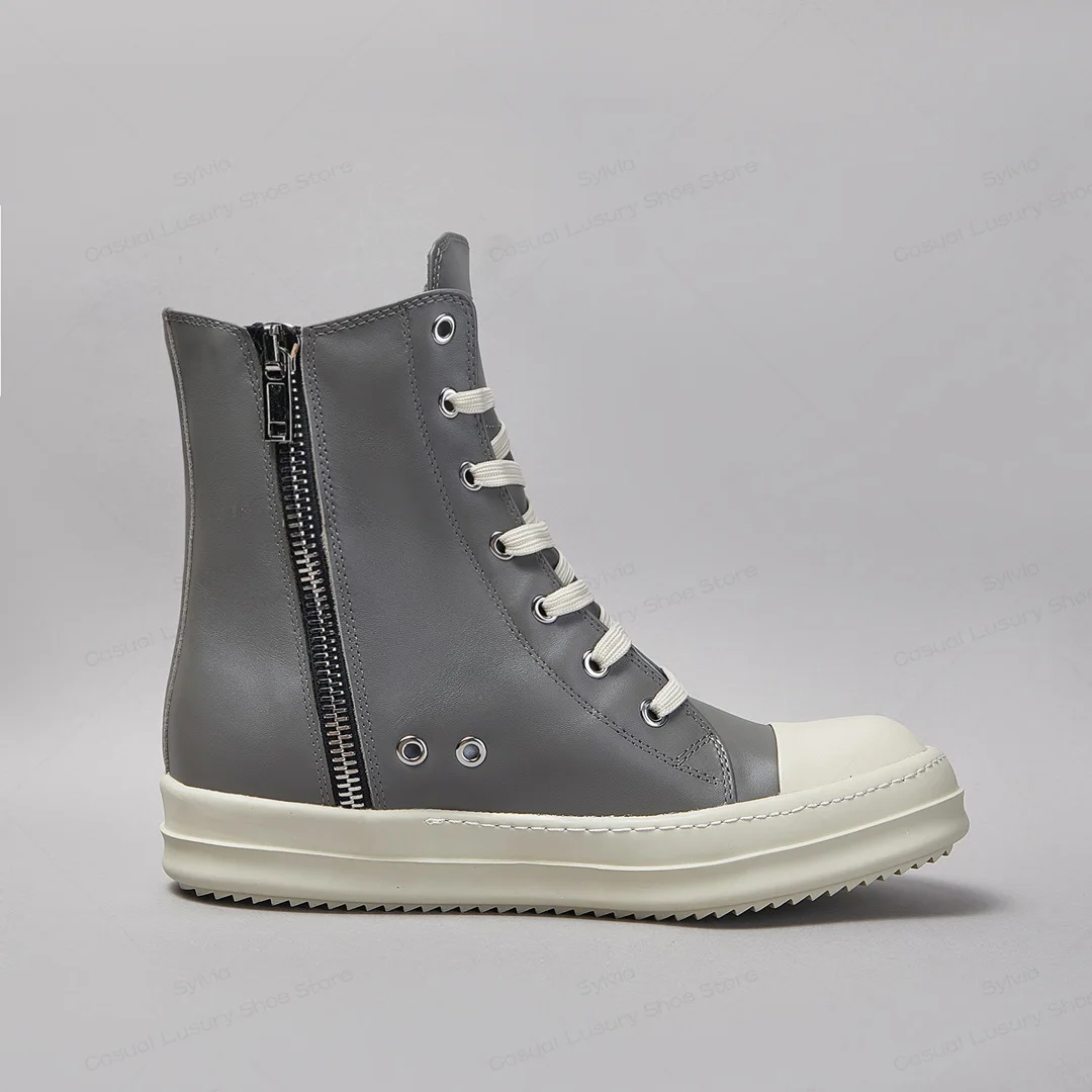 

Ricks Classic Elephant Grey Leather High Top Shoe Мужчины Owens Высококачественные ботильоны Женщины RO Винтажный дизайн Кроссовки на плоской подошве со шнуровкой