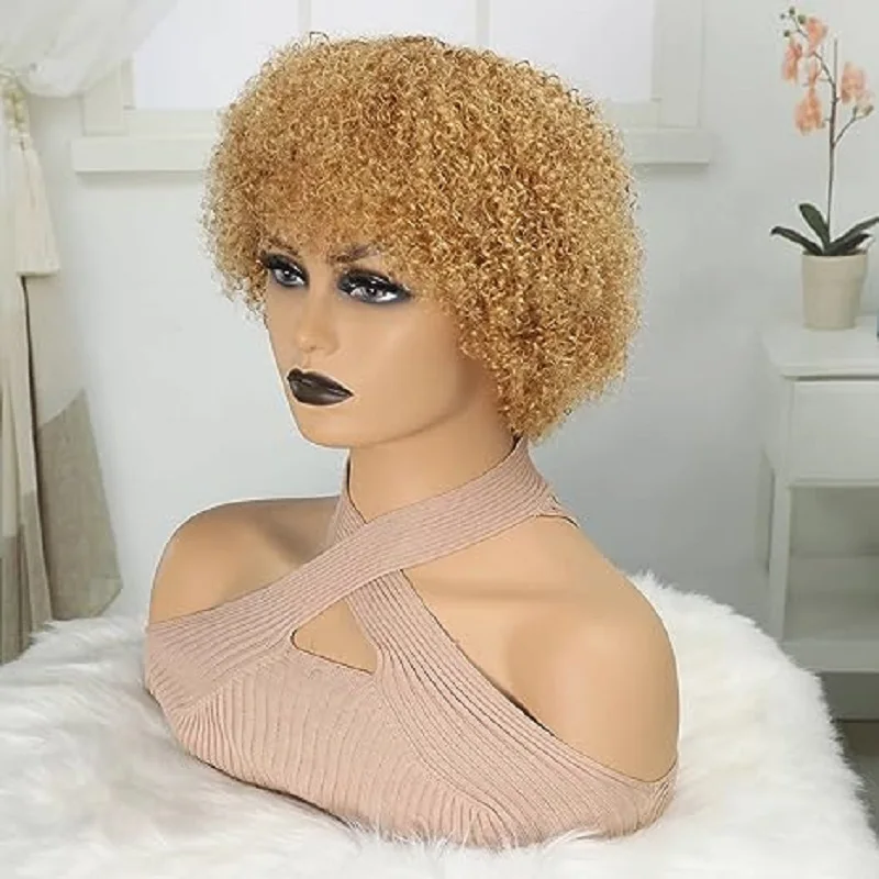 

Short Afro Kinky Curly #27 Wig For Woman 100% Human Hair Wigs 180% Density Pixie Curl Afro Wig Afro Kinky Curly Wigs