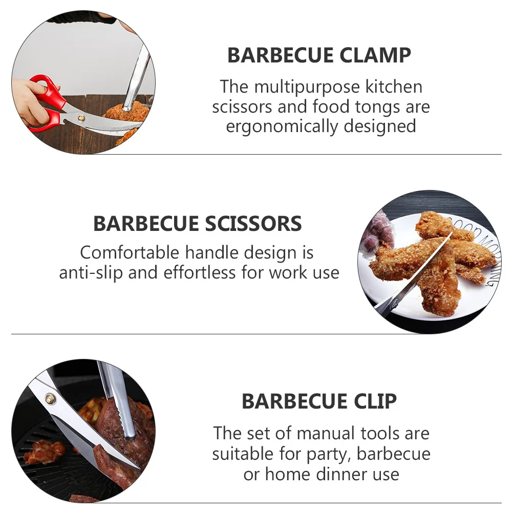 

Barbecue Scissors Clip Set Chicken Cutter Meat Clips Kitchen Food Tongs Clamp Shears
