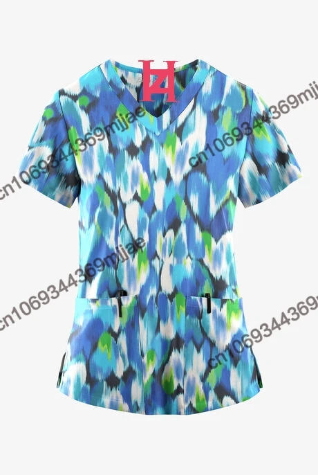Nurse T-shirt V-neck Pocket T-shirts 2023 Women Clothing Large Size Blouses and Shirts Women\'s Fashion T-shirt Wholesale Items