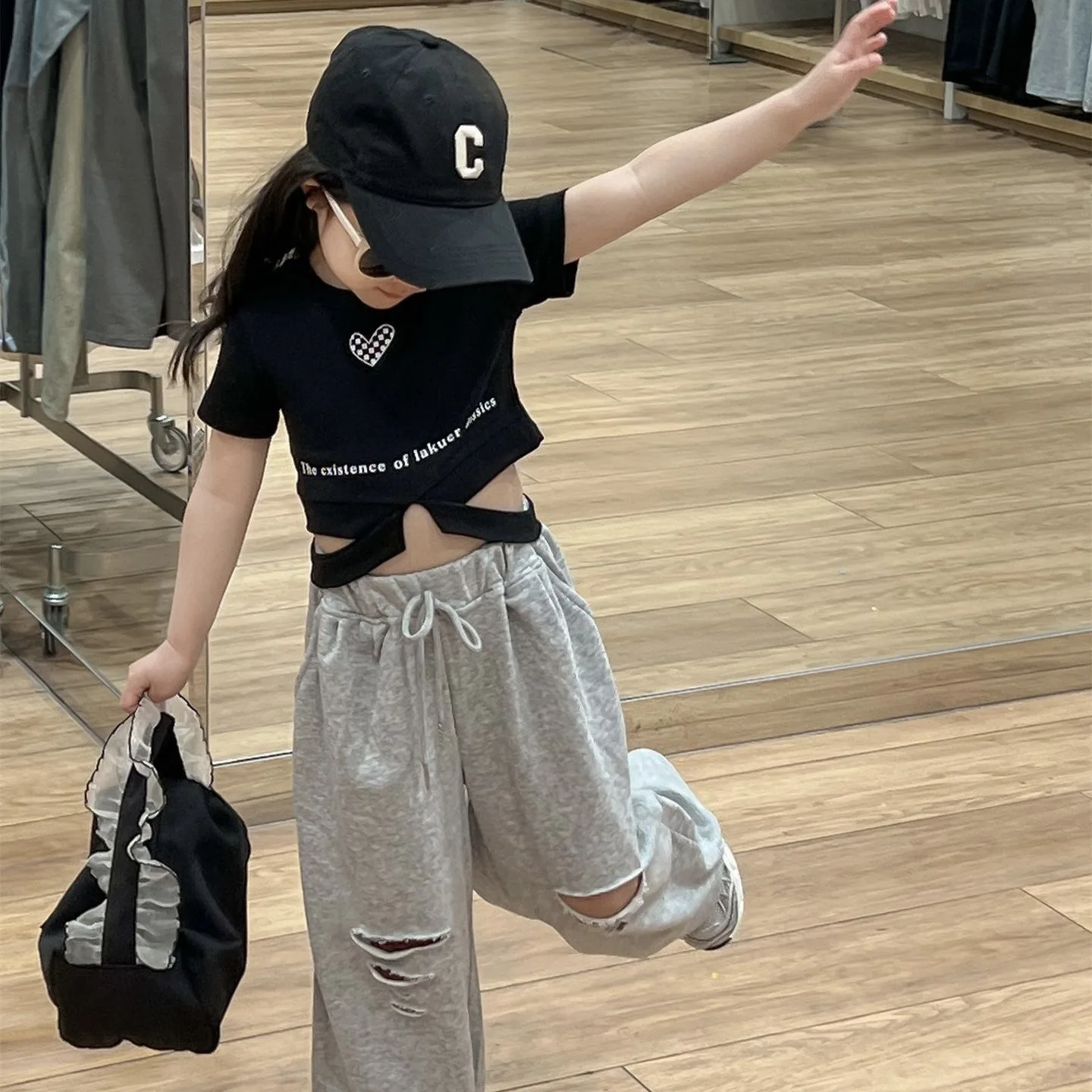Ripped Pants Fashionable Casual Loose All-match Summer Korean Solid Color Simple and Perforated Straight Leg Sweatpants