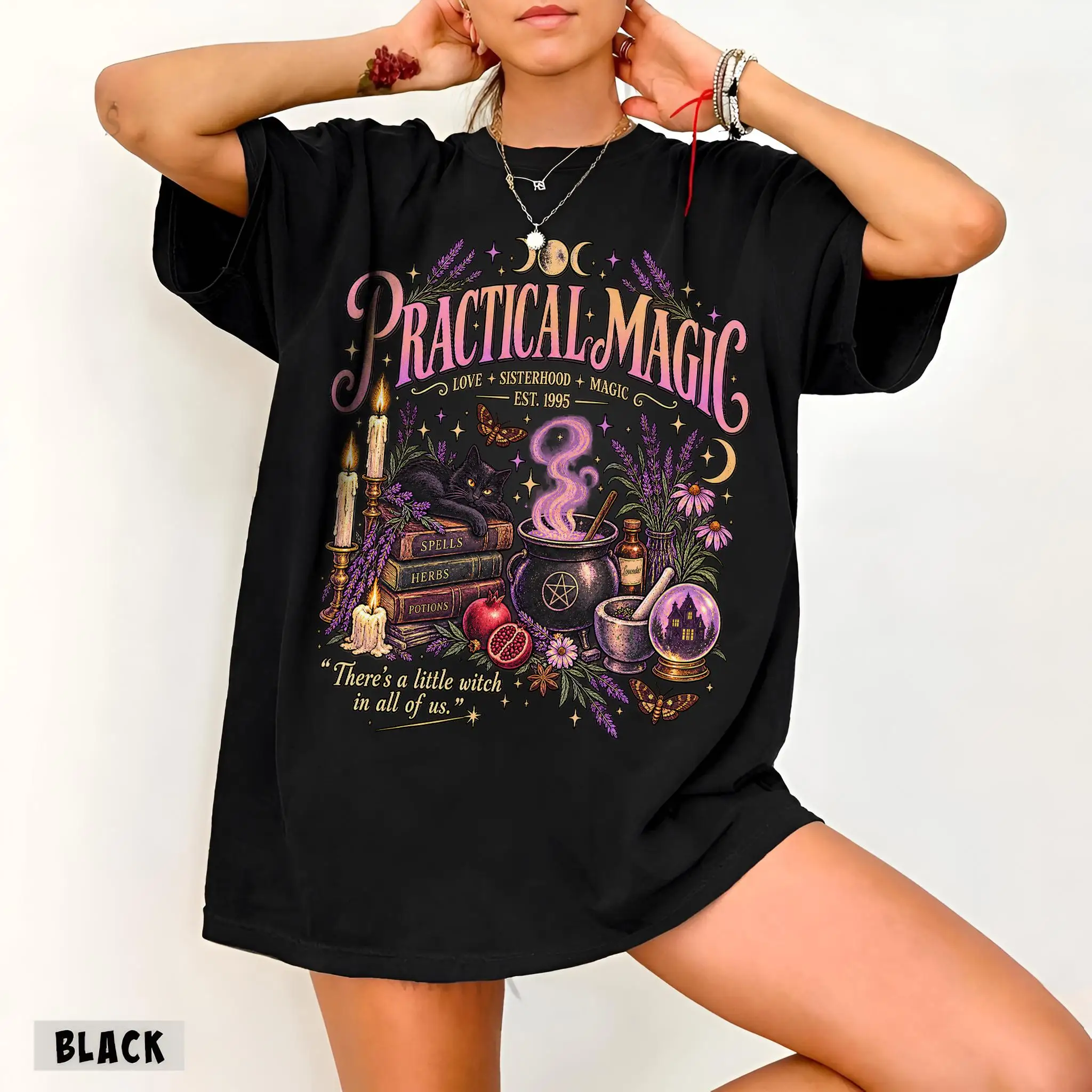 Praktisches Halloween-Shirt mit magischem Motiv, Hexen-Film-T-Shirt, gruseliges T-Shirt für die Halloween-Saison, kurzärmeliges T-Shirt für Damen, Unisex-T-Shirts. – Detail 8