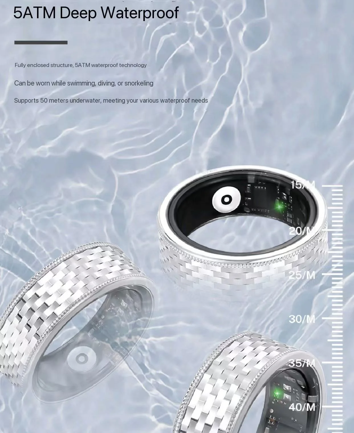 Nuovo anello di monitoraggio della salute intelligente in argento sterling S925 personalizzato Anelli sportivi con dita di ghiaccio schiacciato per coppie di tendenza da donna semplici da uomo